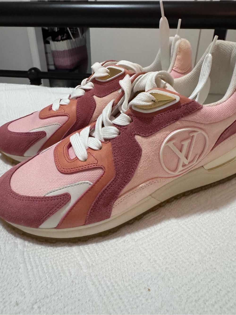 Louis Vuitton Pink & Rose Suede Runner Sneakers size 35.5 but they fit   Sz 7